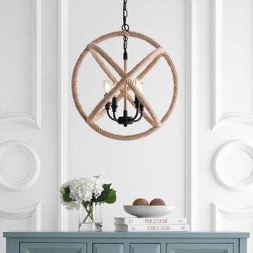 Soka 20" Adjustable Globe Metal/Rope LED Pendant - JONATHAN Y